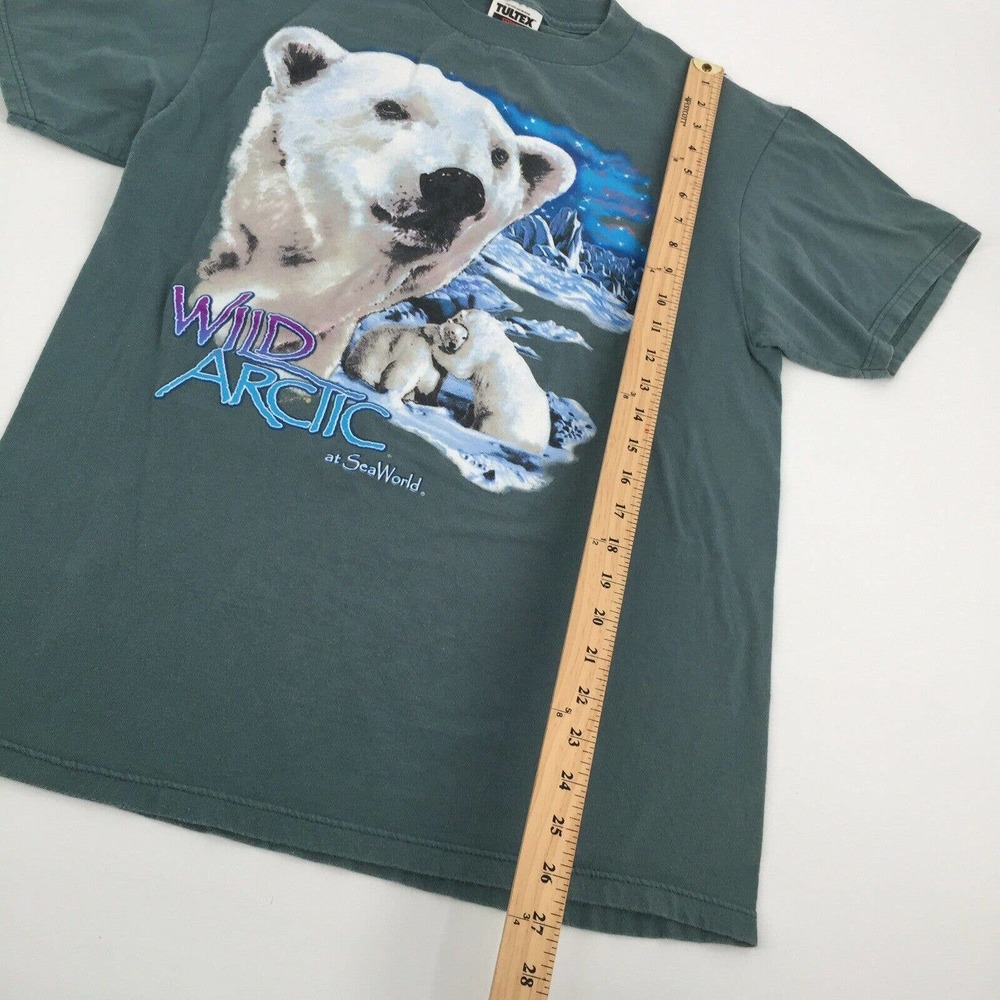 Vintage 1990s Wild Artic at Sea World Polar Bear Short Sleeve T-Shirt M Teal - Picture 5 of 5